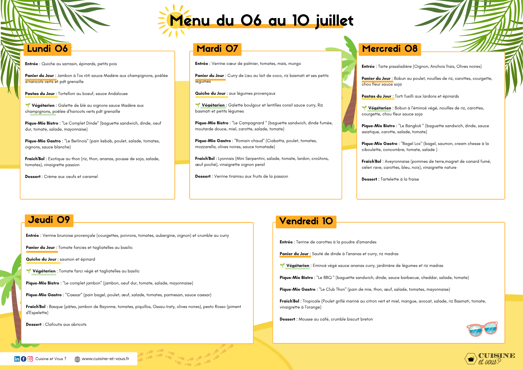 Menu de la semaine