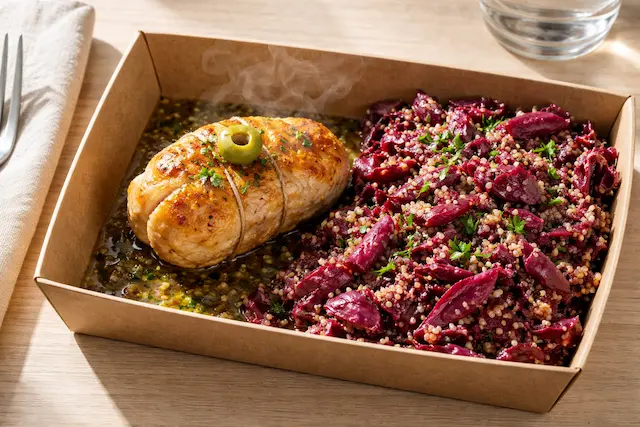 Poulet rôti et taboulé de quinoa à la betterave