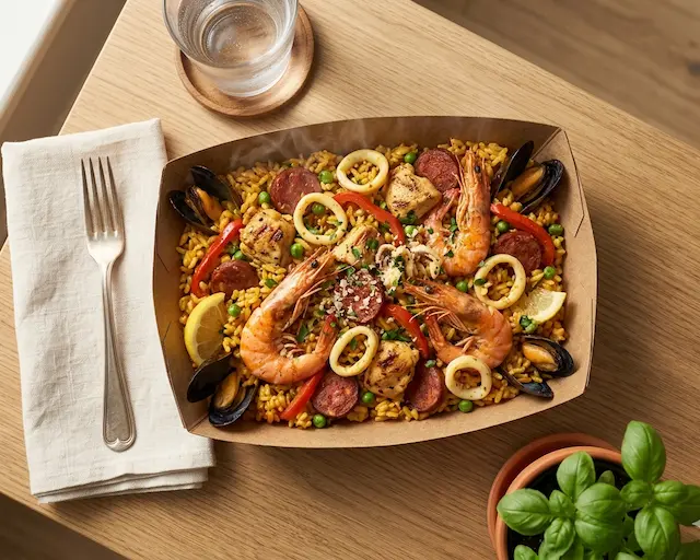 Paella aux fruits de mer et chorizo